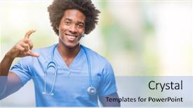  Presentation with hand surgeon - Slides with small scale hospitals - afro american surgeon doctor man background and a light blue colored foreground