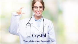  Presentation with medical smiling doctor - Cool new presentation theme with small scale hospitals - beautiful young blonde doctor woman backdrop and a  colored foreground