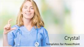  Presentation with medical sign - PPT theme featuring small scale hospitals - beautiful young doctor woman wearing background and a  colored foreground