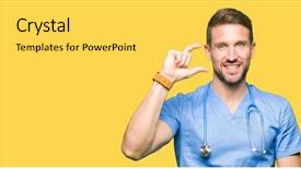  Presentation with medical sign - Audience pleasing slide deck consisting of small scale hospitals - handsome doctor man wearing medical backdrop and a  colored foreground