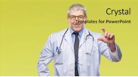  Presentation with doctor - PPT layouts featuring small scale hospitals - handsome senior doctor man background and a  colored foreground