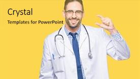  Presentation with one young man exercising handball - Colorful PPT layouts enhanced with small scale hospitals - handsome young doctor man backdrop and a  colored foreground