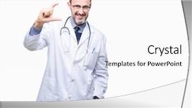  Presentation with medical smiling doctor - PPT theme with small scale hospitals - middle age senior hoary doctor background and a  colored foreground