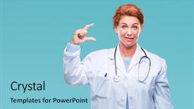  Presentation with medical sign - Theme having small scale hospitals - senior caucasian doctor woman wearing background and a  colored foreground
