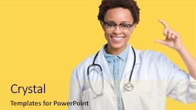  Presentation with medical sign - Slides enhanced with small scale hospitals - young african american doctor woman background and a yellow colored foreground