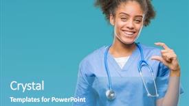  Presentation with doctor helps to get out of bed an elderly woman - Cool new slides with small scale hospitals - young afro american doctor woman backdrop and a  colored foreground