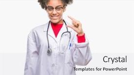  Presentation with afro - Colorful PPT theme enhanced with small scale hospitals - young afro american doctor woman backdrop and a  colored foreground