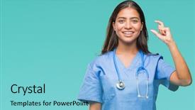  Presentation with hand surgeon - Beautiful slide deck featuring small scale hospitals - young arab doctor surgeon woman backdrop and a  colored foreground