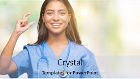  Presentation with hand surgeon - Colorful presentation theme enhanced with small scale hospitals - young arab doctor surgeon woman backdrop and a  colored foreground