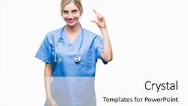  Presentation with hand surgeon - Slide set with small scale hospitals - young beautiful blonde doctor surgeon background and a white colored foreground