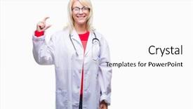  Presentation with medical sign - PPT theme having small scale hospitals - young beautiful blonde doctor woman background and a  colored foreground