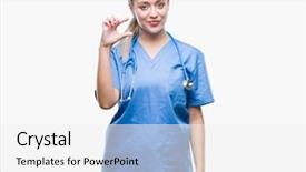  Presentation with hand surgeon - Theme consisting of small scale hospitals - young blonde surgeon doctor woman background and a  colored foreground