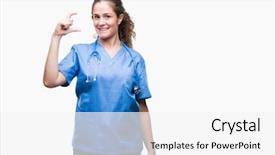  Presentation with hand surgeon - Amazing slides having small scale hospitals - young brunette doctor girl wearing backdrop and a  colored foreground