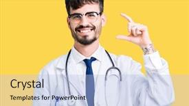  Presentation with hospital - Slide deck consisting of small scale hospitals - young doctor man wearing hospital background and a  colored foreground