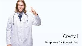 Presentation with long hair man - Beautiful theme featuring small scale hospitals - young handsome doctor man backdrop and a  colored foreground