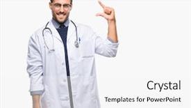  Presentation with fingers - Beautiful PPT theme featuring small scale hospitals - young handsome doctor man backdrop and a  colored foreground