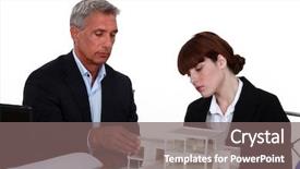  Presentation with architects - Amazing presentation theme having small scale industry - architects examining a building model backdrop and a  colored foreground