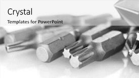  Presentation with bits - Colorful PPT theme enhanced with small scale industry - construction bits isolated on white backdrop and a  colored foreground