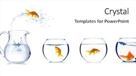  Presentation with glass industry - Presentation design featuring small scale industry - goldfish jumping into glass aquarium background and a white colored foreground