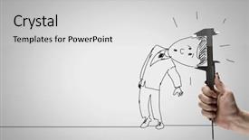  Presentation with hand holding pencil - Audience pleasing theme consisting of small scale industry - hand draw pencil caricature backdrop and a  colored foreground