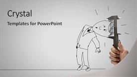  Presentation with hand holding pencil - Slides having small scale industry - hand draw pencil caricature background and a light gray colored foreground