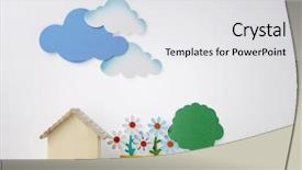  Presentation with cloud - Beautiful theme featuring small scale industry - model house with paper cloud backdrop and a  colored foreground
