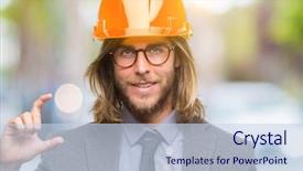  Presentation with architec - Beautiful PPT theme featuring small scale industry - young handsome architec man backdrop and a sky blue colored foreground