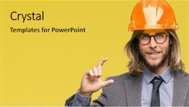  Presentation with long hair man - Slides with small scale industry - young handsome architec man background and a yellow colored foreground