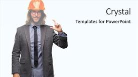  Presentation with architec - Slides featuring small scale industry - young handsome architec man background and a white colored foreground