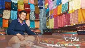  Presentation with india - Colorful presentation design enhanced with small shop owner indian man backdrop and a violet colored foreground