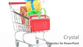  Presentation with gifts - Cool new PPT theme with small-shopping-cart-full backdrop and a white colored foreground