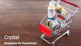  Presentation with shopping trolley - Theme enhanced with small shopping trolley with dollars background and a tawny brown colored foreground