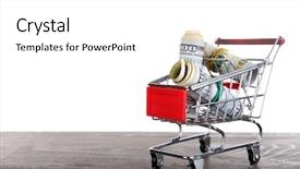  Presentation with shopping trolley - PPT layouts with small shopping trolley with dollars background and a  colored foreground