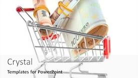  Presentation with shopping trolley - Amazing presentation theme having small shopping trolley with euros banknotes isolated on white backdrop and a white colored foreground