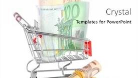 Presentation with shopping trolley - Slides with small shopping trolley with euros banknotes isolated on white background and a white colored foreground