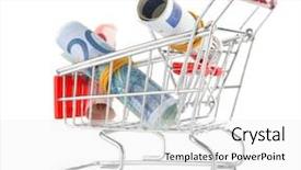  Presentation with shopping trolley - Slides featuring small shopping trolley with euros banknotes isolated on white background and a white colored foreground