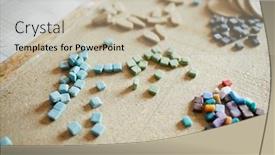  Presentation with ceramic tiles - Audience pleasing slide deck consisting of small square ceramic tiles of various colors prepared for mosaic artwork on board backdrop and a mint green colored foreground