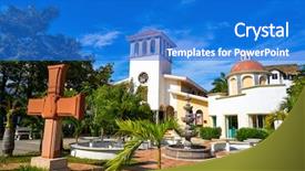  Presentation with maya - PPT theme consisting of small squares - puerto morelos church in riviera background and a cobalt blue colored foreground