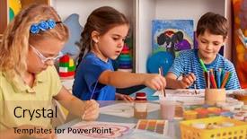  Presentation with school art and music - Theme having small students painting in art background and a coral colored foreground