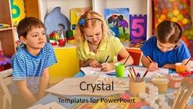  Presentation with art exhibition - Beautiful slides featuring small students painting in art backdrop and a coral colored foreground