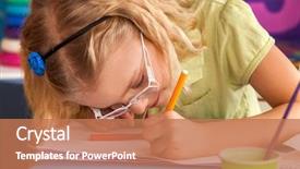  Presentation with school children - PPT theme featuring small students painting in art background and a coral colored foreground