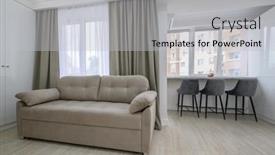  Presentation with studio flat - Presentation design enhanced with small-studio-flat-living-room background and a light gray colored foreground