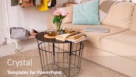  Presentation with digital book - PPT theme having small-table-with-pink-roses background and a coral colored foreground