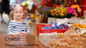 Presentation with hong kong stock market - PPT theme enhanced with small town - adorable little girl at market background and a coral colored foreground