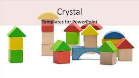  Presentation with build - PPT theme consisting of small town build from wooden blocks isolated on white background background and a lemonade colored foreground