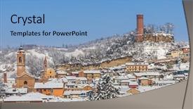  Presentation with snow day - Beautiful PPT layouts featuring small town covered with snow backdrop and a light blue colored foreground