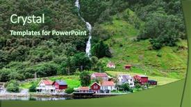  Presentation with fiord - Colorful PPT theme enhanced with small town in norwegian fiord backdrop and a tawny brown colored foreground