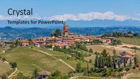  Presentation with green mountains - Amazing presentation design having small town on the hill backdrop and a light blue colored foreground