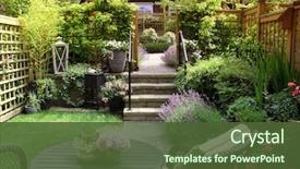 Presentation with garden - Amazing slide deck having small townhouse perennial summer garden backdrop and a tawny brown colored foreground
