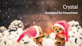  Presentation with snowman - Presentation theme having small toy bears making snowman in christmas still life background and a tawny brown colored foreground